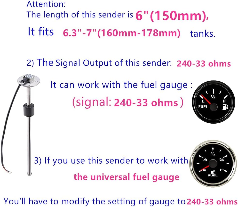 Unidad Marina de sensor con indicador para nivel de combustible, gas, agua, para lancha, vehículo, camión, caravana, 240-33 ohm, 5.9pulgadas