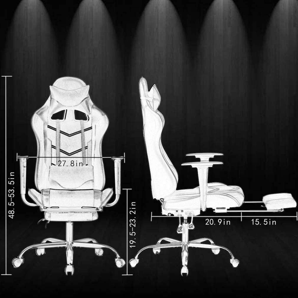 BLKMTY Silla ergonómica de masaje para videojuegos, silla de oficina de carreras, silla de computadora de piel sintética, silla de jugador con