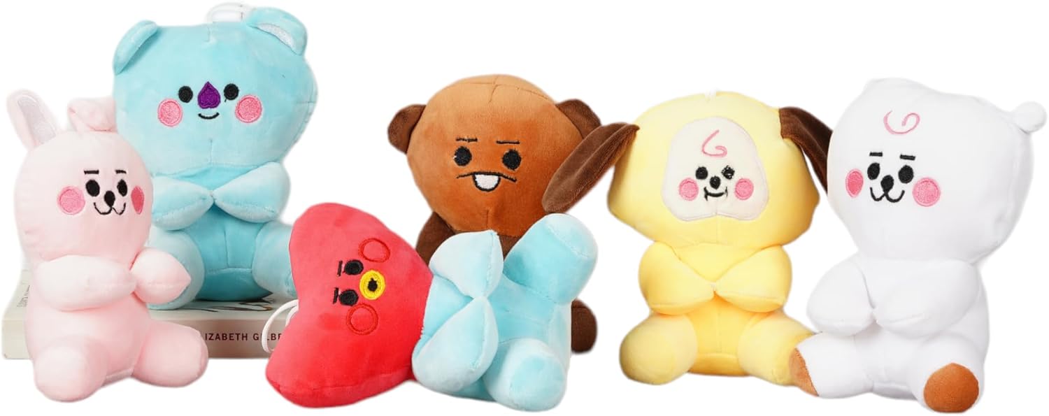 BTS Bt21 – Paquete de 6 juguetes de peluche, adorables peluches para fanáticos de todas las edades, juego completo coleccionable con tus miembros