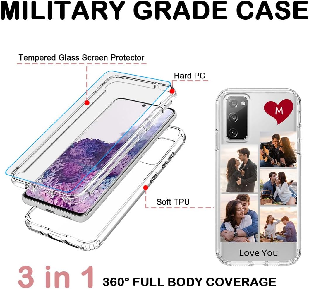 Funda personalizada para Samsung Galaxy S20 FE 5G con protector de pantalla de vidrio templado Imagen personalizada de collage de fotos 360,