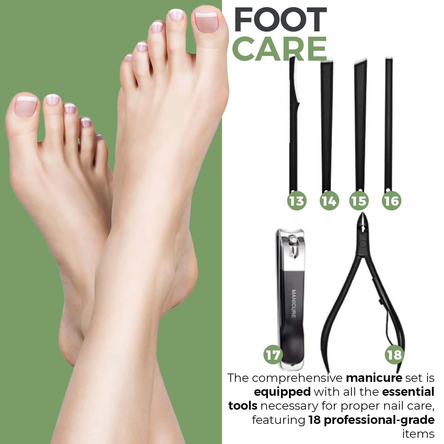 Kit de cortauñas de acero inoxidable para hombres y mujeres  Juego de cortauñas profesional 18 en 1  Kit de aseo de uñas  Juego de manicura para