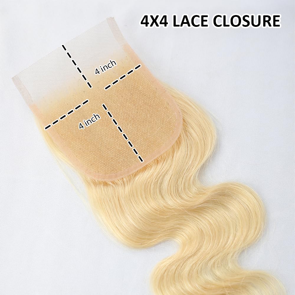 Extensiones de cabello humano 613 HD con cierre de encaje 4×4, ondulado, 100% cabello brasileño, 10A, rubio virgen, cierre de encaje, extensiones de