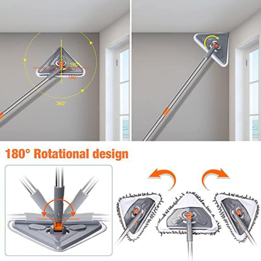 Trapeador de limpieza de pared, limpiador de ventanas con mango largo de longitud ajustable, herramienta de limpieza de zócalo giratorio de 360