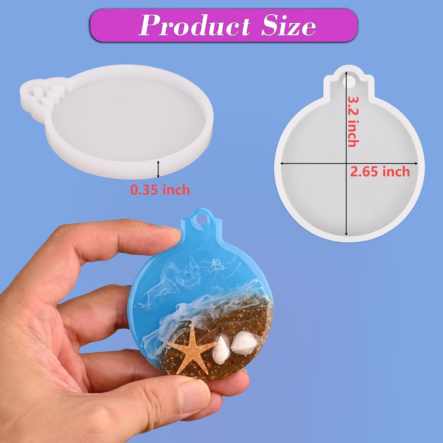 Paquete de 8 moldes de resina de Navidad, 2 estilos redondos de silicona para colgantes, moldes de adornos de Navidad para fundición de resina