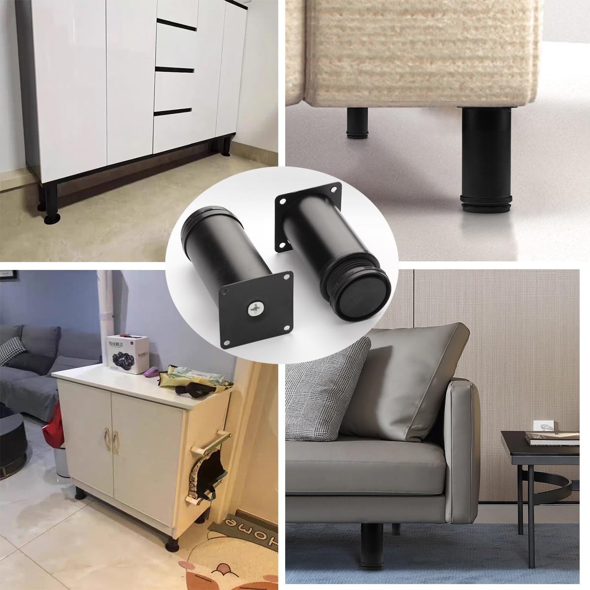 BOSIDETOOL Patas redondas de acero inoxidable de 4 pulgadas, patas redondas para gabinete, paquete de 4 patas para muebles para cocina, mesa,