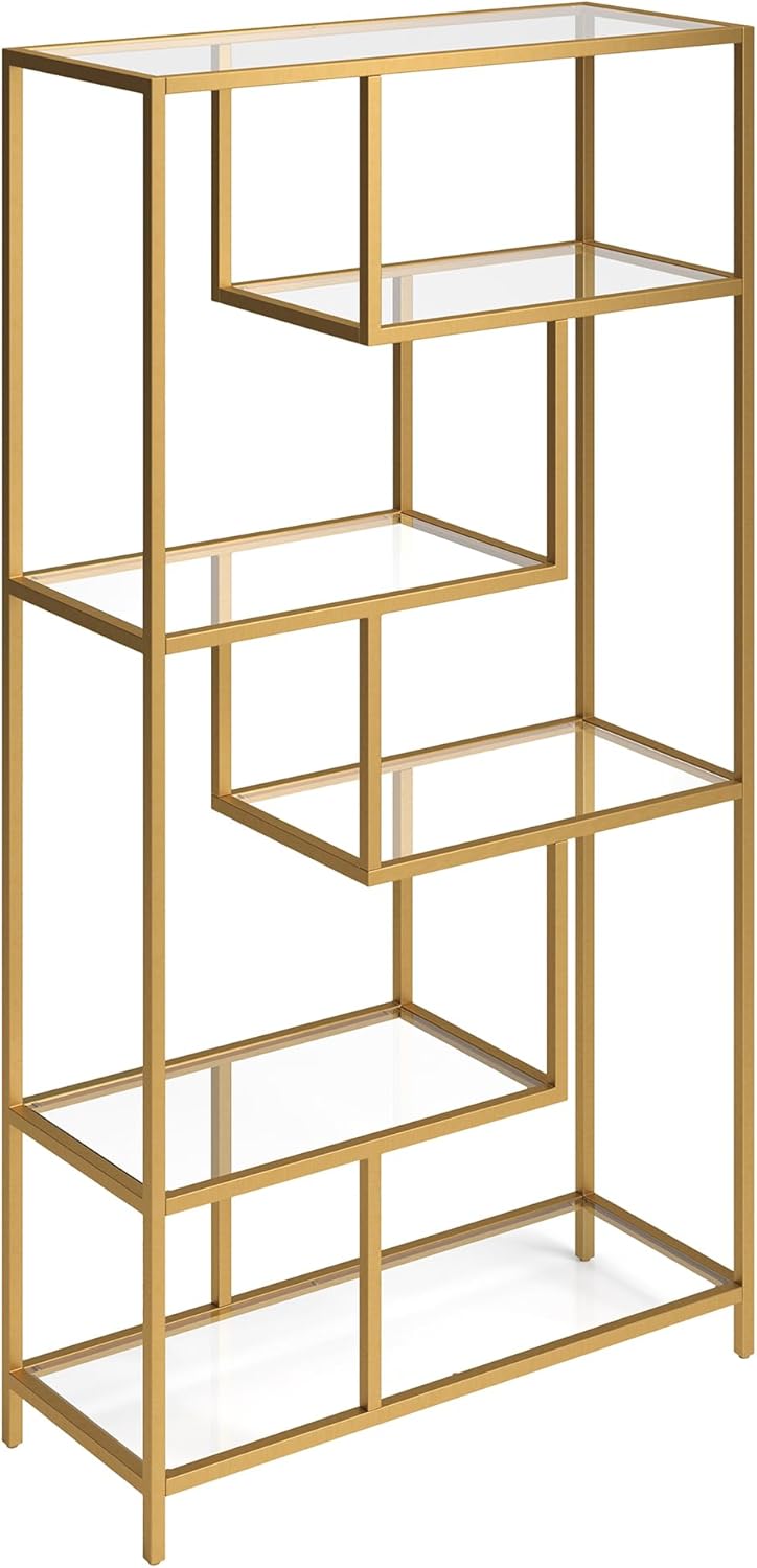Isla – Estantería rectangular de 68 pulgadas de alto, color dorado