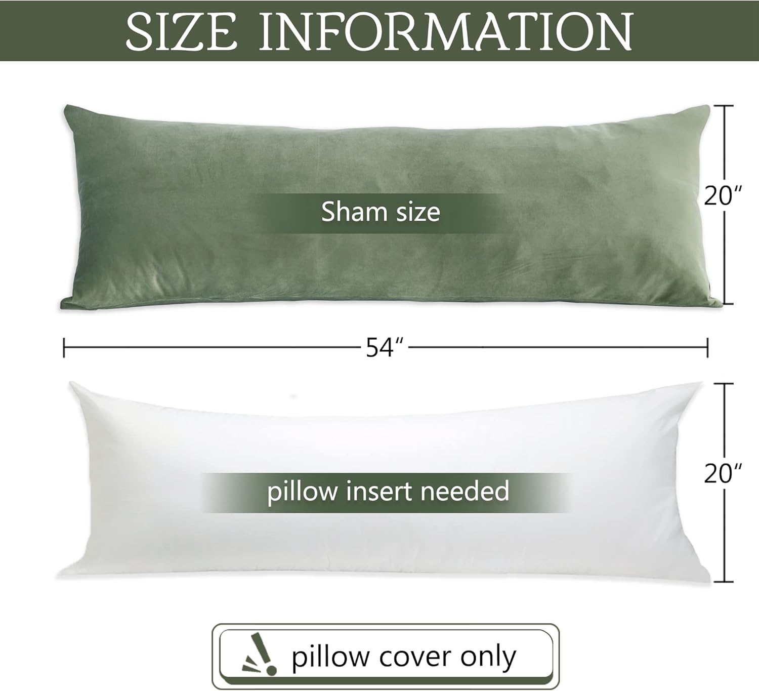 StangH Funda de almohada corporal verde salvia, 20 x 54 pulgadas, fundas de almohada de terciopelo suave para bebécama de embarazo, fundas de