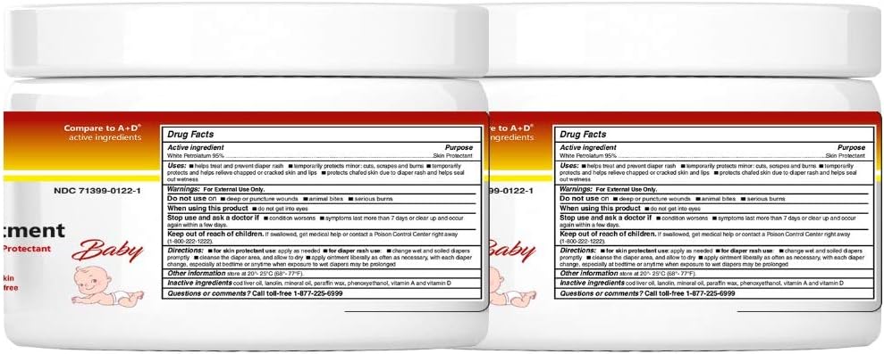 Ungüento de vitamina A y D, ungüento para erupción del pañal y protector de la piel, tarro de 1 libra (paquete de 2)