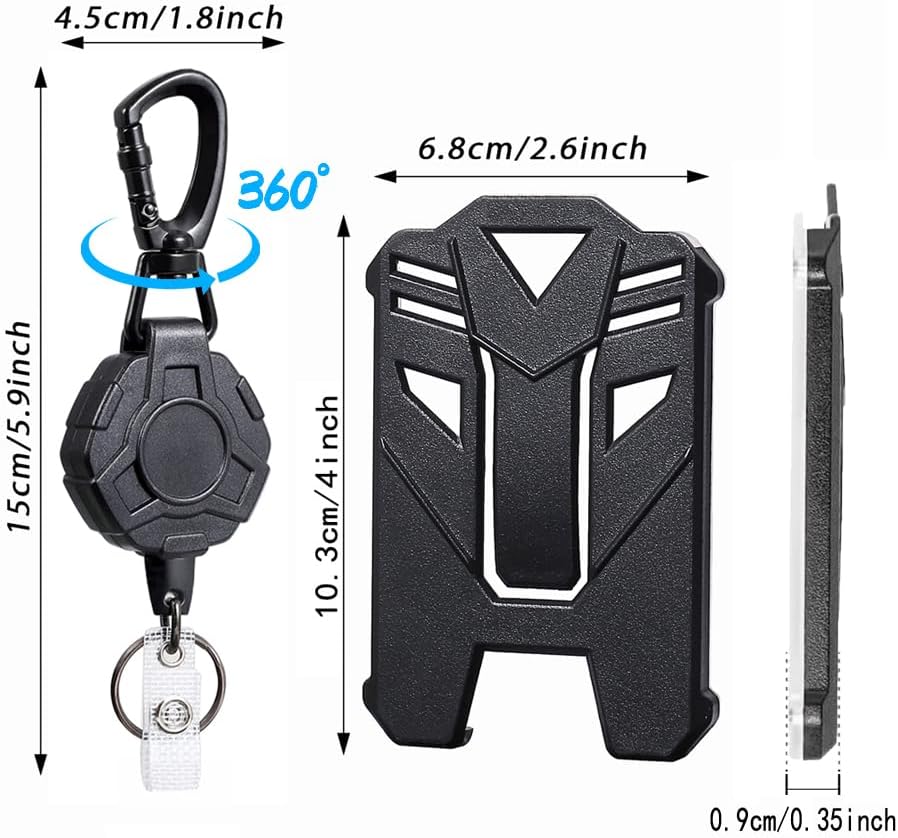 COOKOOKY Soporte retráctil con clip retráctil, mosquetón de alta resistencia, llavero con soporte para tarjetas de identificación, soporte de