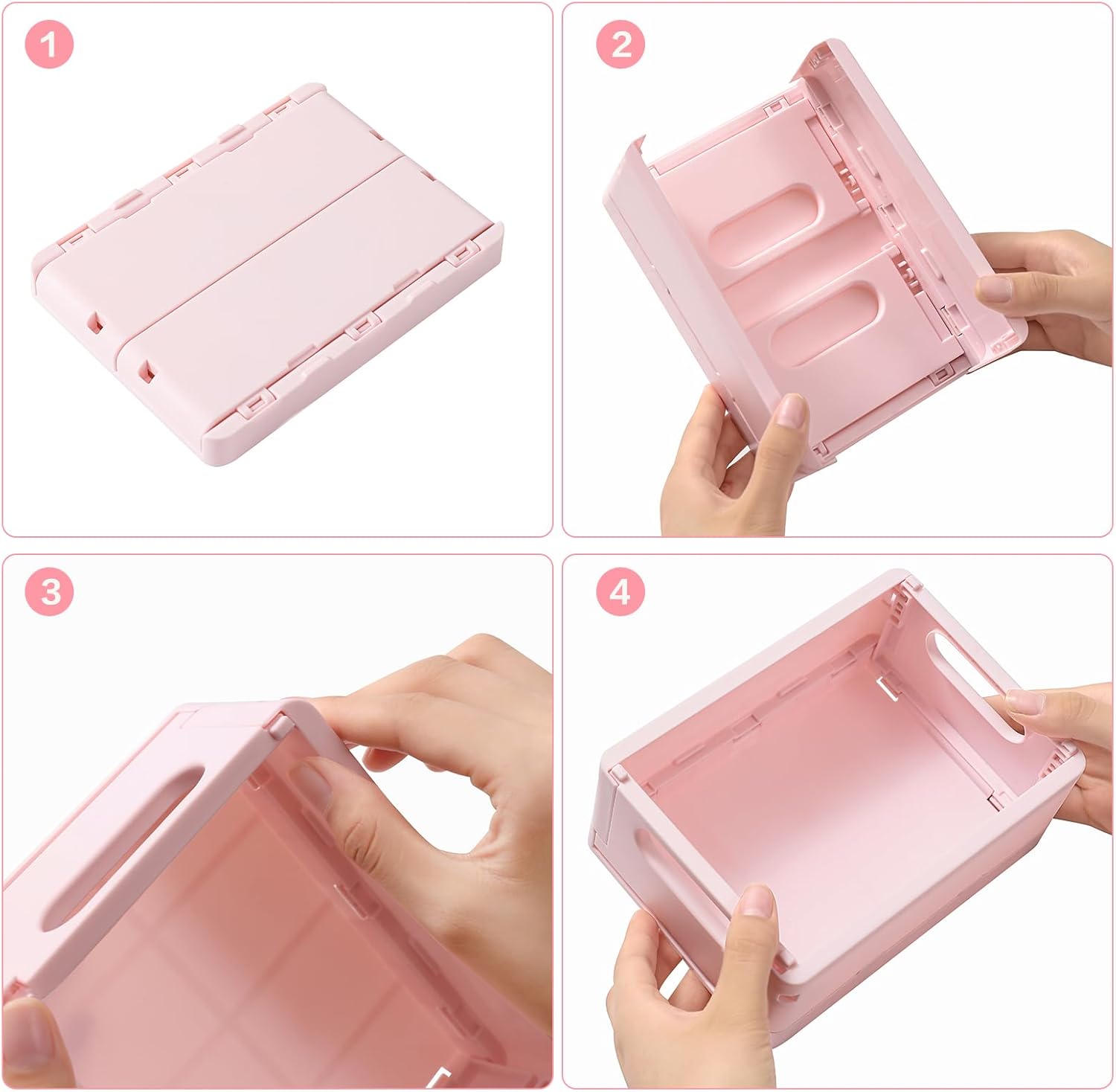 TRZZ Paquete de 2 mini cajas organizadoras de plástico plegables de plástico, contenedores apilables lindos para oficina y hogar, dormitorio, baño y