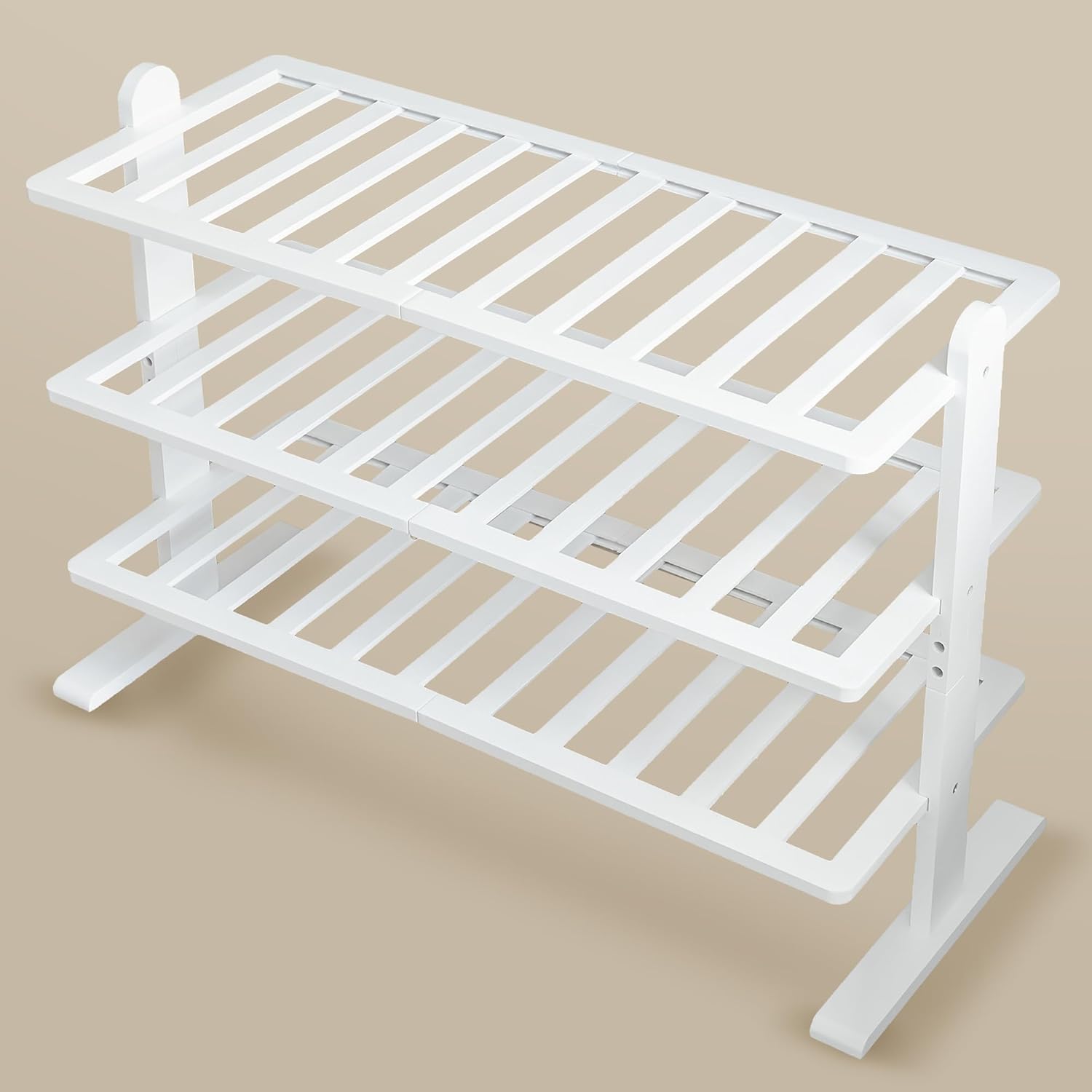Zapatero blanco, organizador de zapatos de bambú de 3 niveles para armario y entrada, estante de zapatos de madera gruesa para espacios pequeños,
