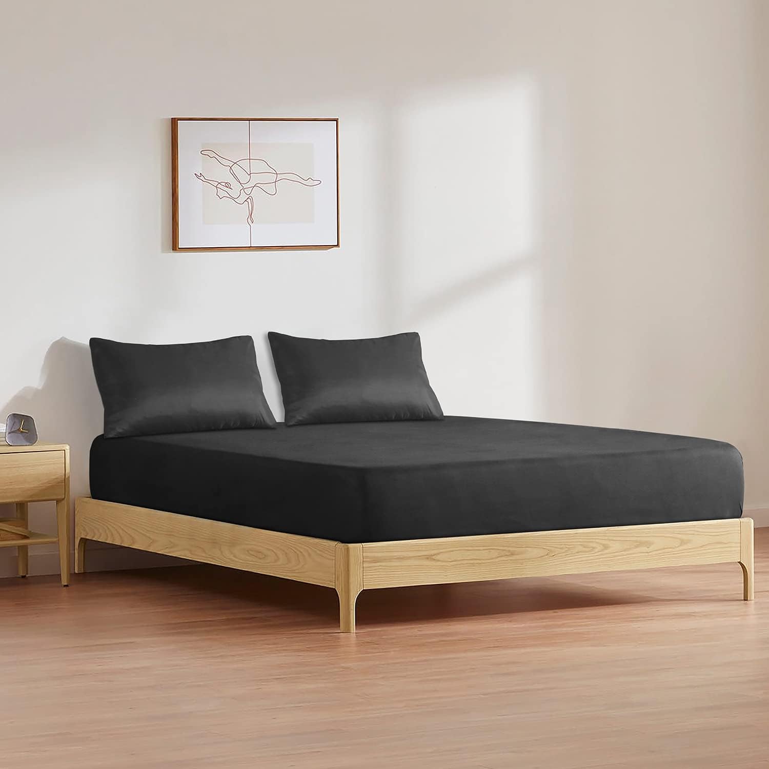 BLC – Sábana bajera de microfibra tamaño matrimonial, paquete de 2, sábana bajera de 1800 hilos, doble cepillado, transpirable y refrescante con
