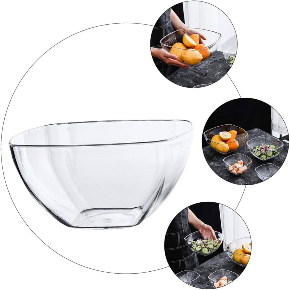 Didiseaon Tazón de ensalada de vidrio transparente, con chips de cristal, postre de cristal, aperitivos de nueces, cuencos de comida transparentes,