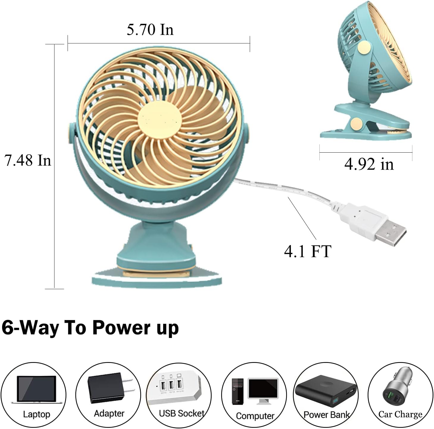 Kiven Ventilador de clip con control remoto, ventilador pequeño ajustable de 5.7 pulgadas con fuerte flujo de aire, clip y ventilador de escritorio