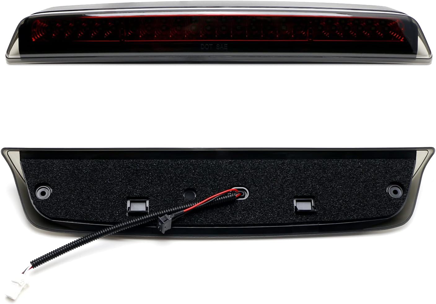 iJDMTOY Lente ahumada estroboscópica estilo F1 con reflector cromado rojo 48-SMD LED de montaje alto, tercer freno, montaje de luz de