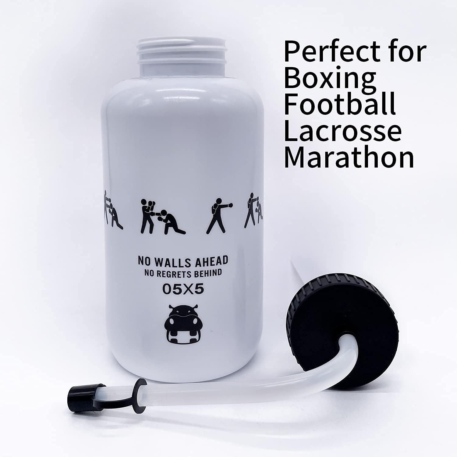 Botella de agua de hockey con pajita larga de 1 litro, botellas de agua de 1 litro, sin BPA, botella de agua de lacrosse para deportes, portero,