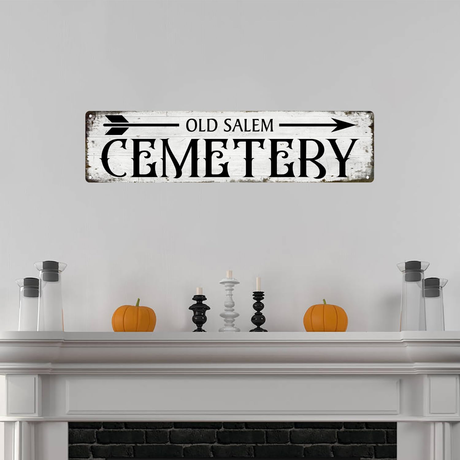 Letrero de metal vintage para cementerio de Salem, decoración de bruja gótica de Halloween, para cafetería, bar, cocina, 4 x 16 pulgadas