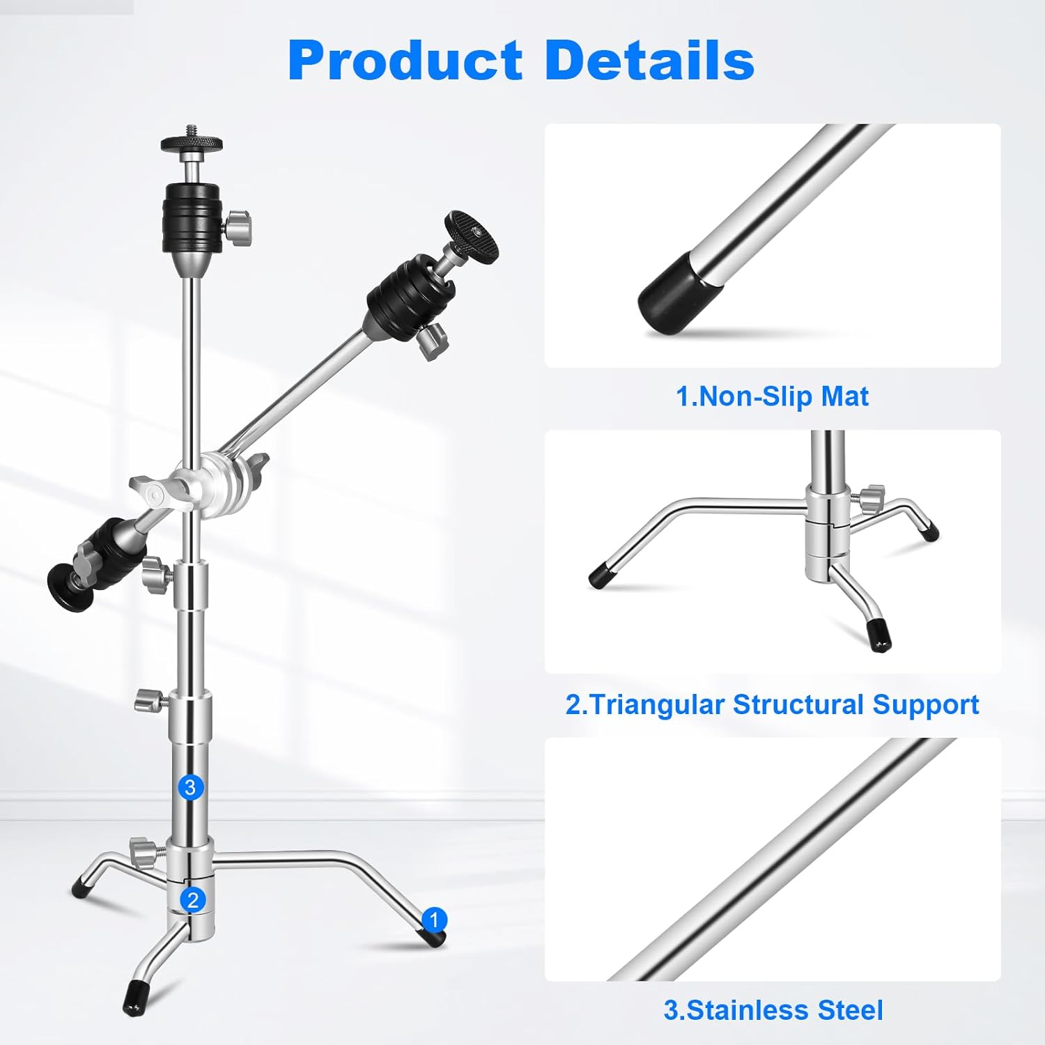 Supon 20.8″53cm Mini Pocket C Stand All-Metal Ajustable Century Stand Trípode Stand con brazo brazo brazo de 13 pulgadas, cabeza de bola 3 y pierna