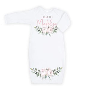 Personalized Newborn Baby Girl Sleeper Gown With Name Personalized Newborn Baby Girl Sleeper Gown With Name
