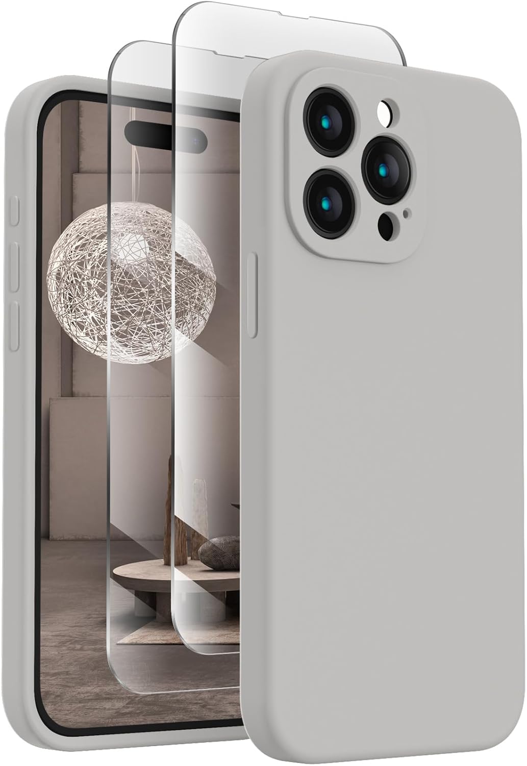 FireNova Funda diseñada para iPhone 15 Pro Max, funda de silicona mejorada protección de cámara para iPhone 15 ProMax con 2 protectores de pantalla,