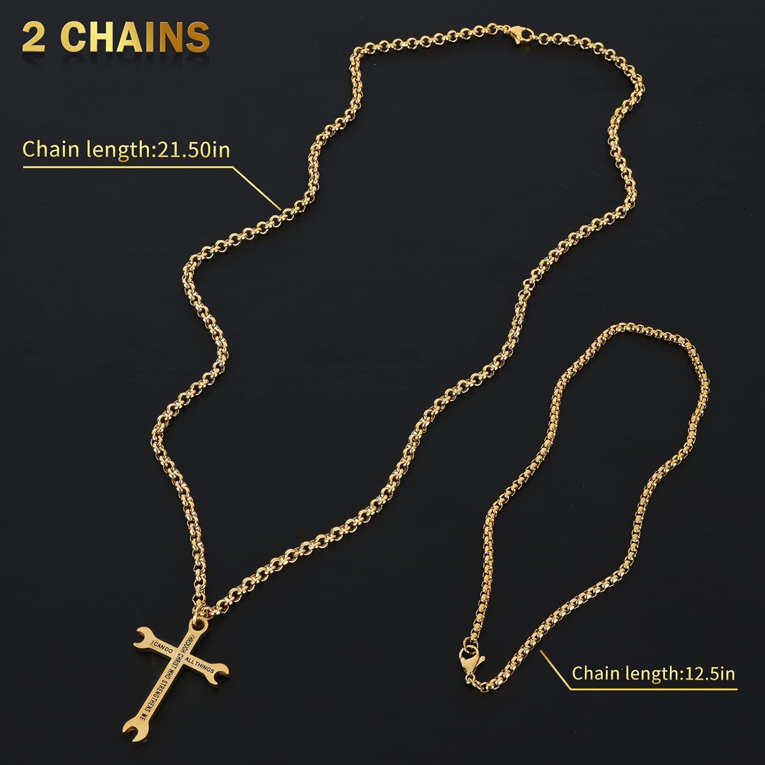 LeapoFaith Colgante de cruz para espejo retrovisor de automóvil, decoración de acero inoxidable, forma de llave, collar de cruz para hombres y