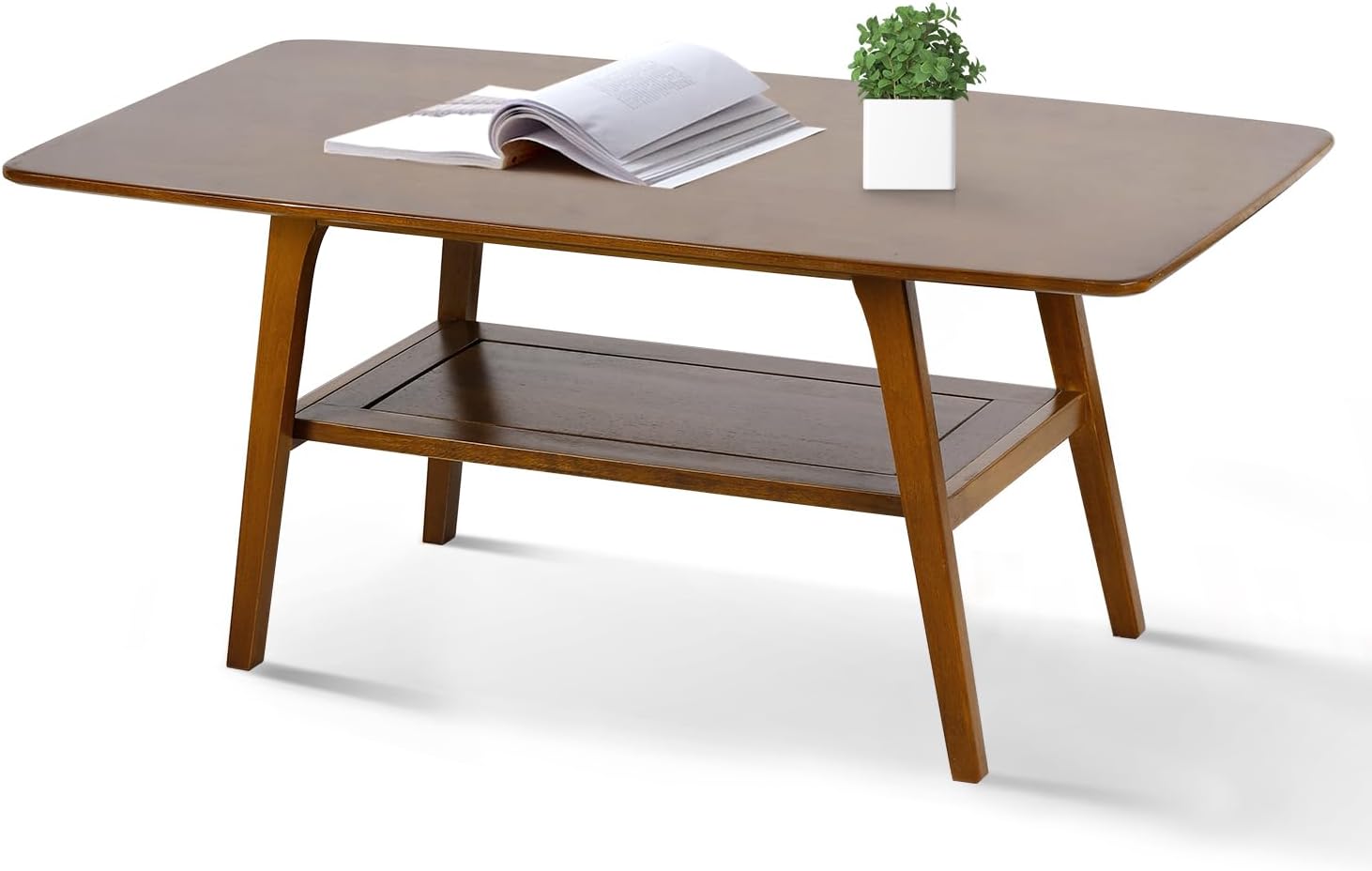 Mesa auxiliar, mesa de centro de madera de alta gama con estante de almacenamiento y mesa abierta, mesa auxiliar rectangular de 2 niveles para sala