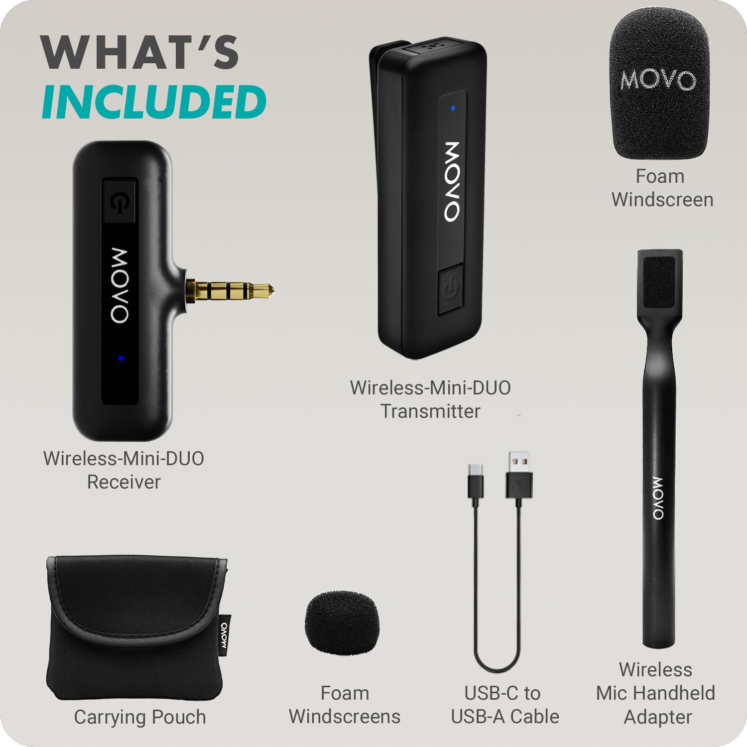 Movo Mini micrófonos inalámbricos inalámbricos para cámara con adaptador de mano WMX-HM – Transmisor inalámbrico de 2.4Ghz con micrófono de solapa,