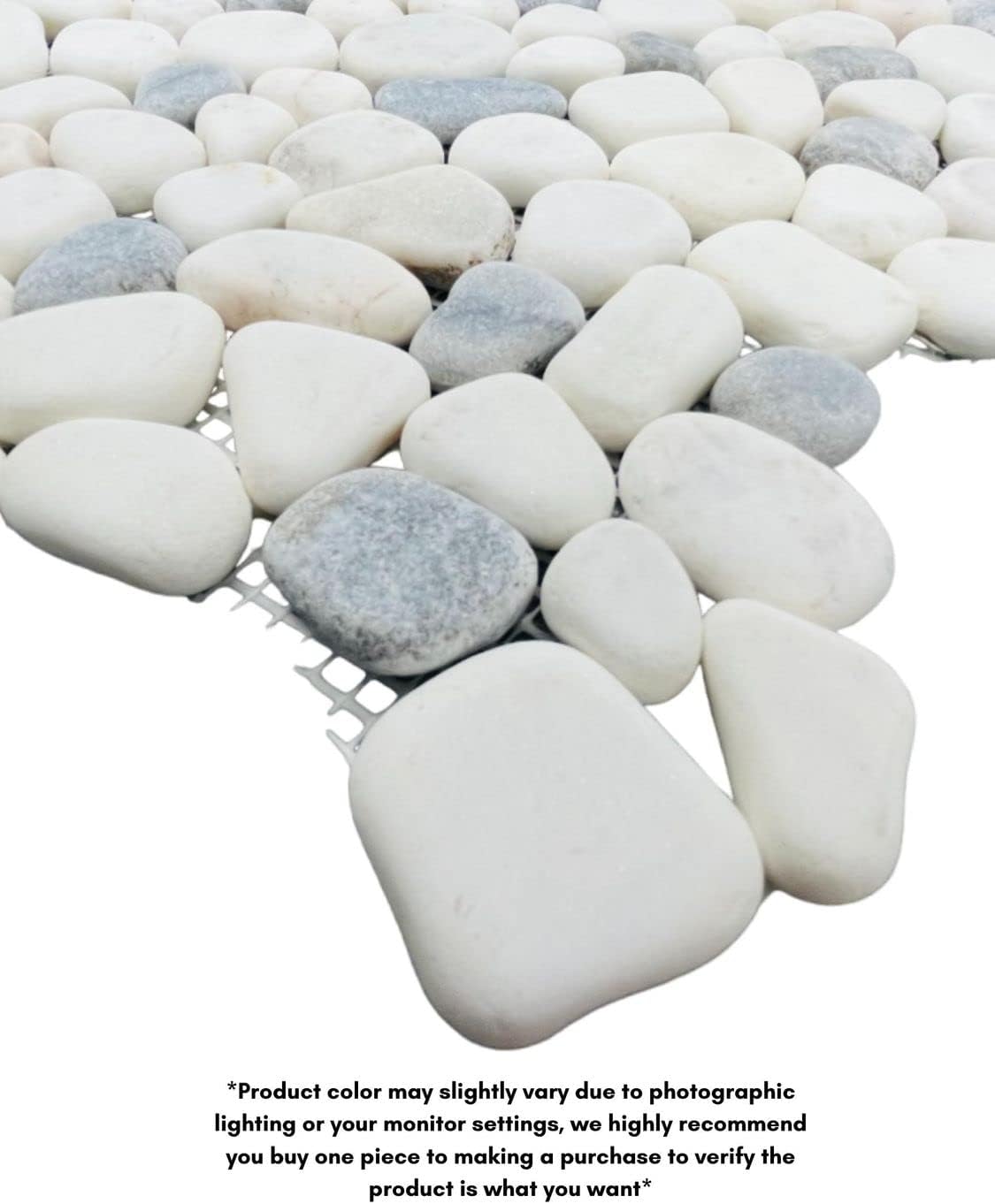 Tenedos Azulejo de mosaico de piedra de mármol gris y Carrara Pebbles para suelo y pared de baño, ducha y pared al aire libre (1 hoja)