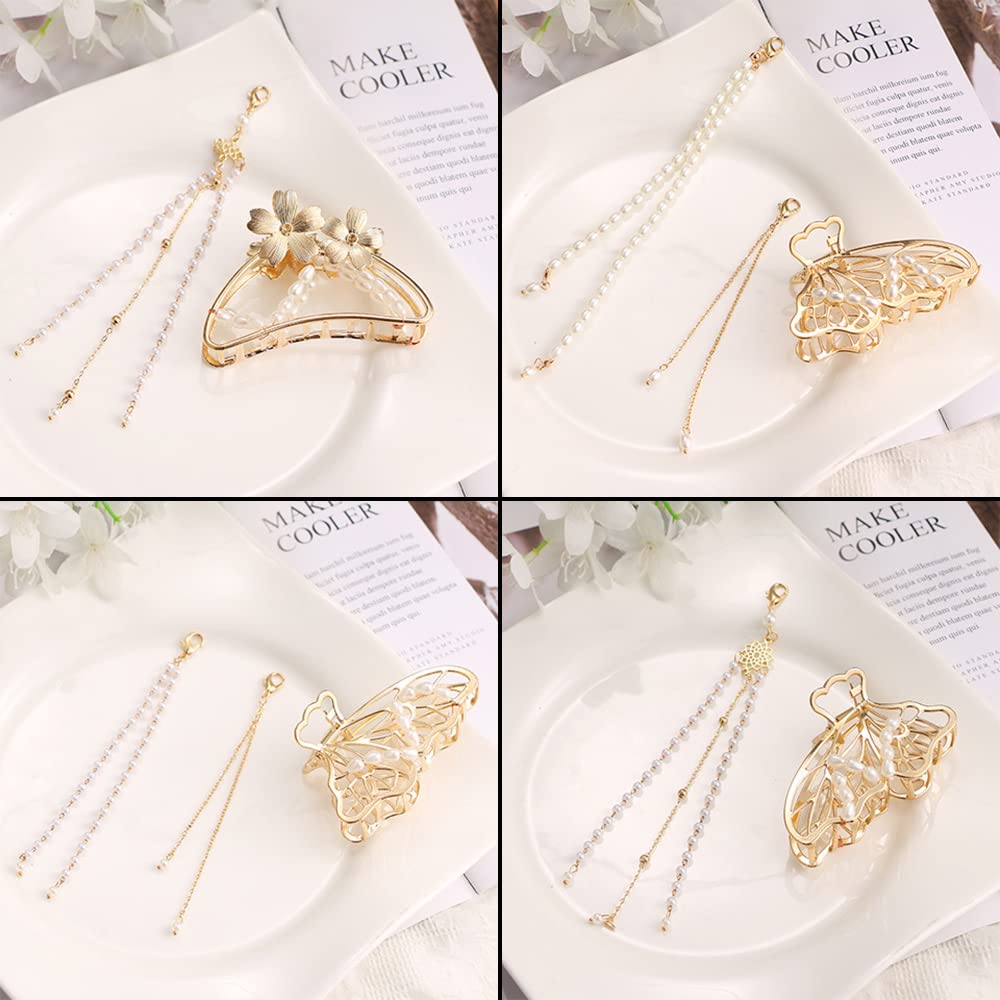 Yusier 2 pinzas para el cabello de metal de mariposa con borla de perlas huecas de hoja dorada, clip de garra, accesorios para el cabello de moda