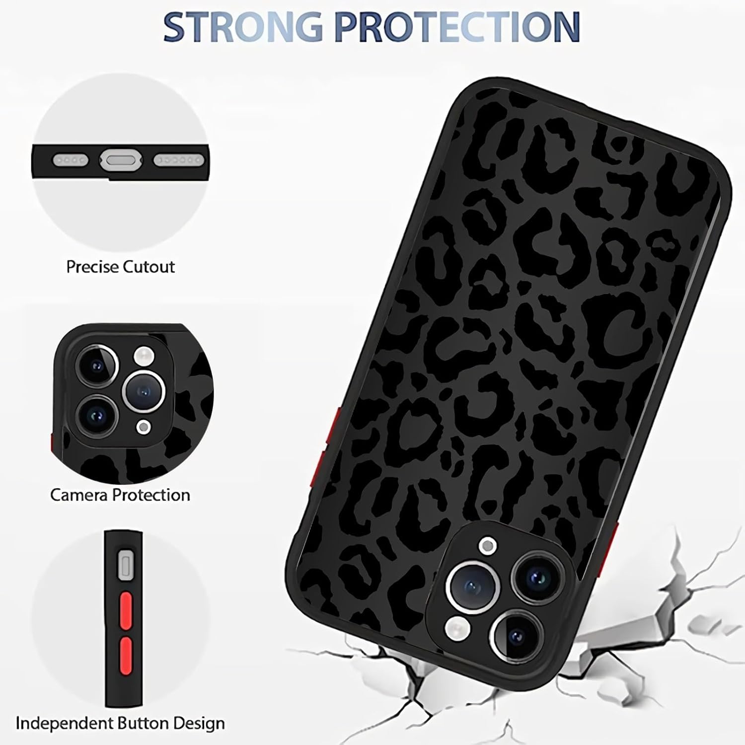 Funda compatible con iPhone 13 (2021) de 6.1 pulgadas, piel de animal de guepardo y leopardo negro, funda protectora delgada y suave de TPU negro +