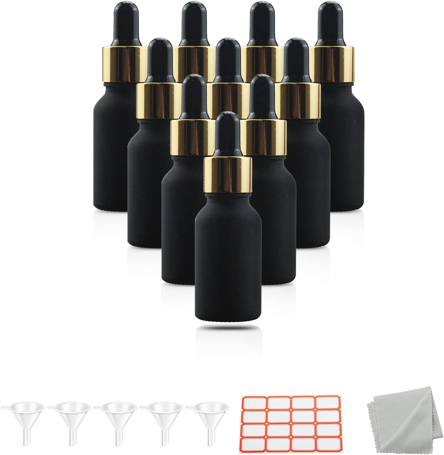 10 botellas con cuentagotas de vidrio esmerilado negro de 12 oz (0.5 fl oz), perfume, aromaterapia, cosméticos, aceites esenciales, muestra de mini