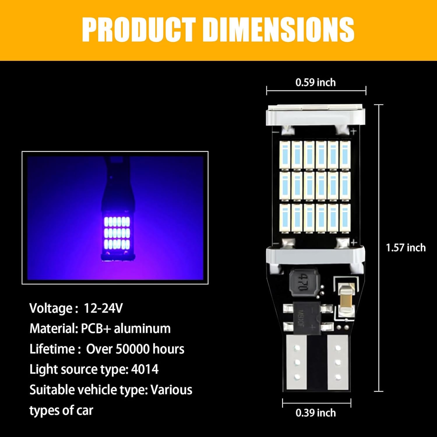 UGSHY 4 luces LED de marcha atrás para automóvil, T15 4014 45SMD, chipsets de luz de marcha atrás, luces traseras LED sin errores, luces de giro,