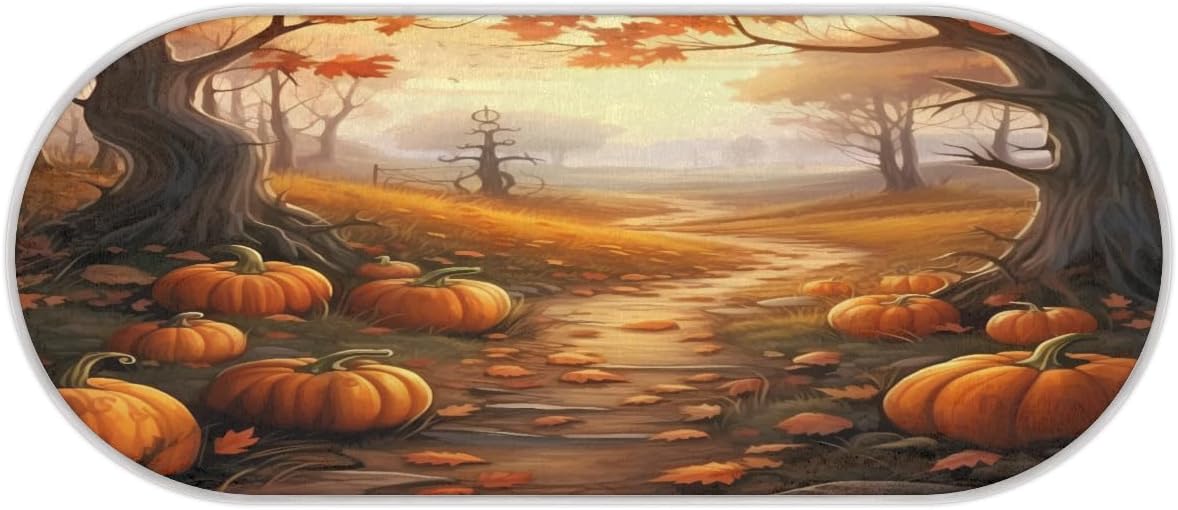 cfpolar Pumpkins Fall Maple Leaves Bathroom Rugs Non-Slip Bath Rug Microfiber Bath Mat Absorbent Kitchen Mats and Rugs Machine Washable Oval Plush