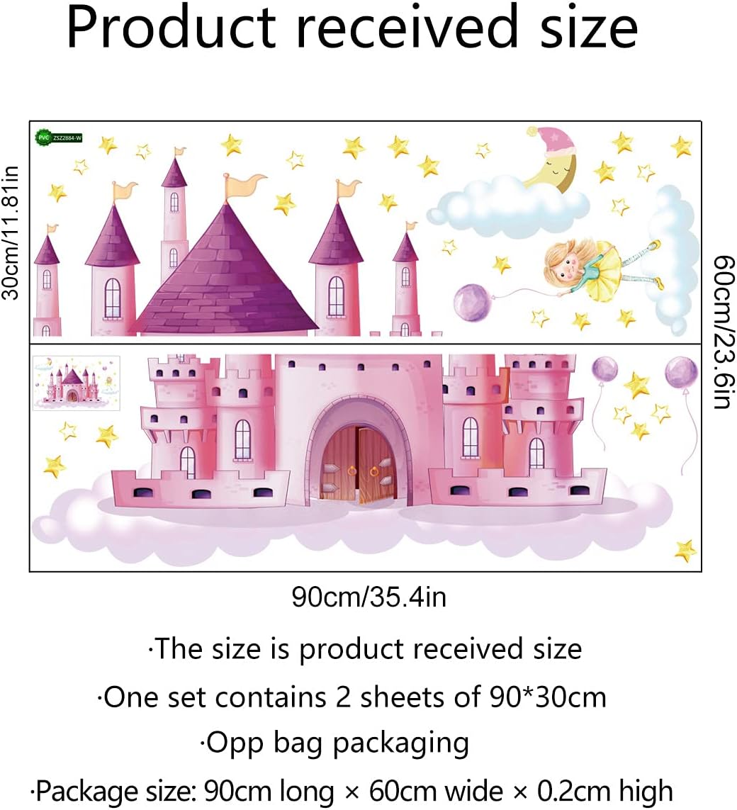 Rainbow Cloud Fairy Tale Princess Castle Wall Stickers for Kids Room Home Decor Girls Princess Bedroom Art Decorative Stickers (CB0002)