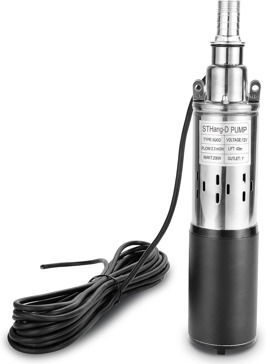 STHang-D Bomba sumergible de pozo profundo de 12 V DC 200 W Bomba de agua eléctrica con energía solar, tornillo de acero inoxidable Bomba de salida