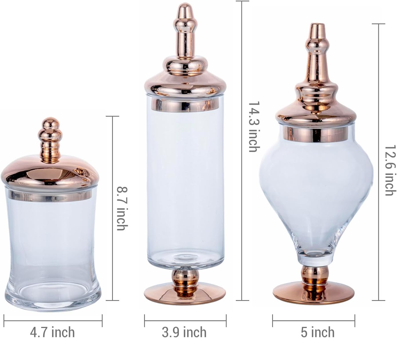 MyGift Juego de 3 tarros de cristal transparente antiguo con tapa, centro de mesa de boda, tarros de almacenamiento de cocina con base de cobre