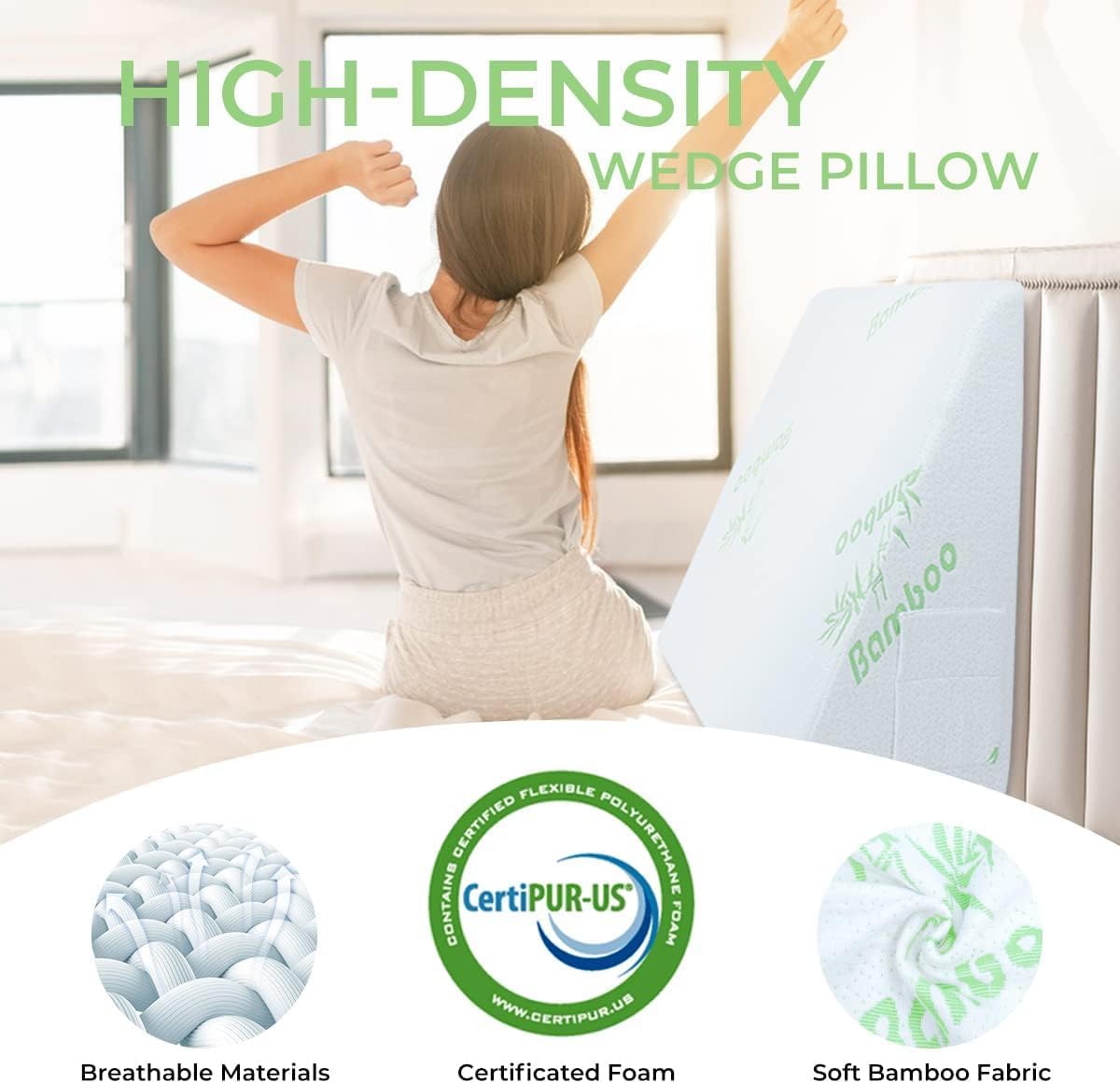 COOLBEBE Almohada de cuña para dormir, reflujo ácido después de la cirugía, almohada de cuña triangular de 12 pulgadas, cuña de espuma viscoelástica