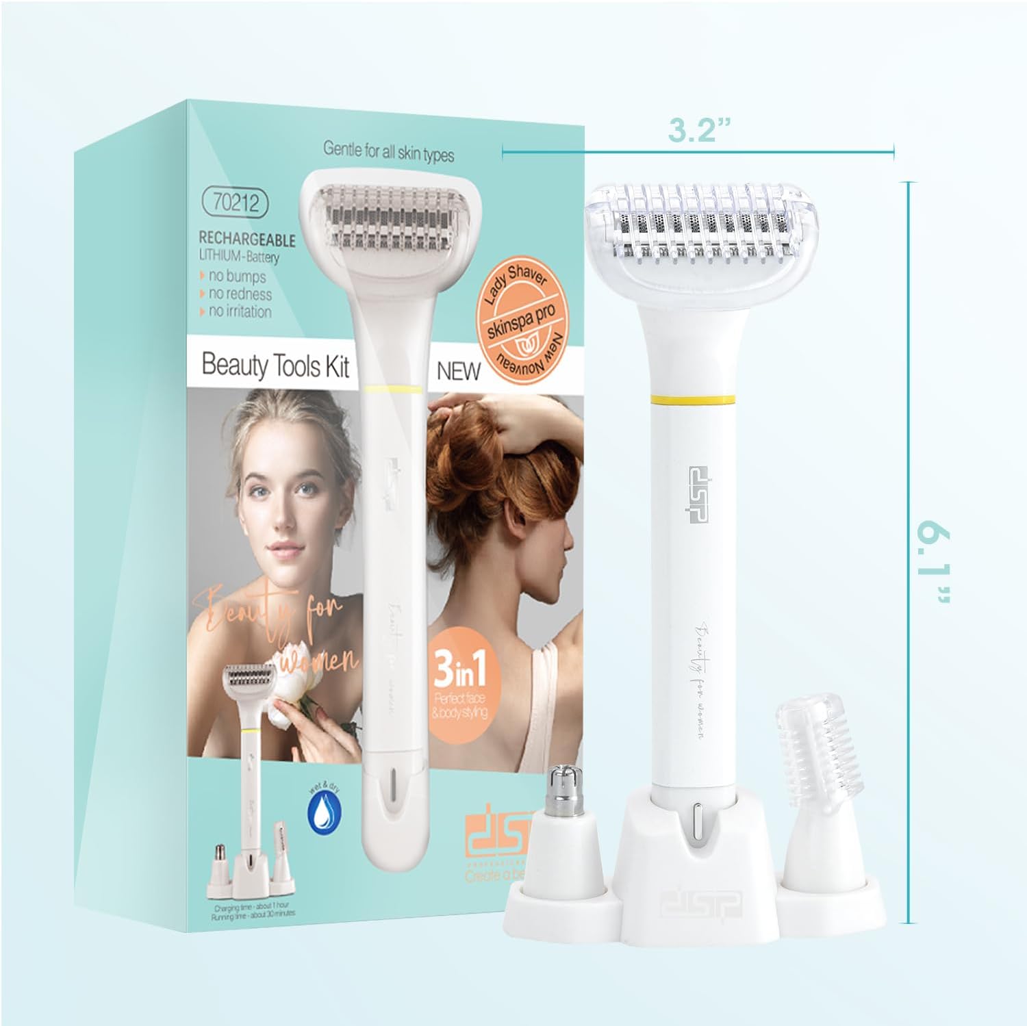 DSP Recortadora 3 en 1 para mujer bikini impermeable, afeitadora de nariz y cejas. Ideal para área privada femenina recortadora eléctrica de bikini