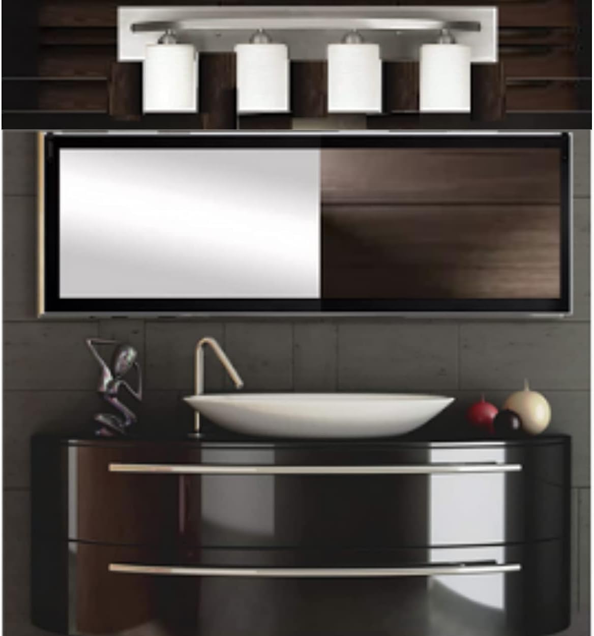 Dorence Lámpara de tocador de baño, lámparas de baño de níquel cepillado, diseño simple y moderno, 2 luces sobre el espejo, luces de montaje en