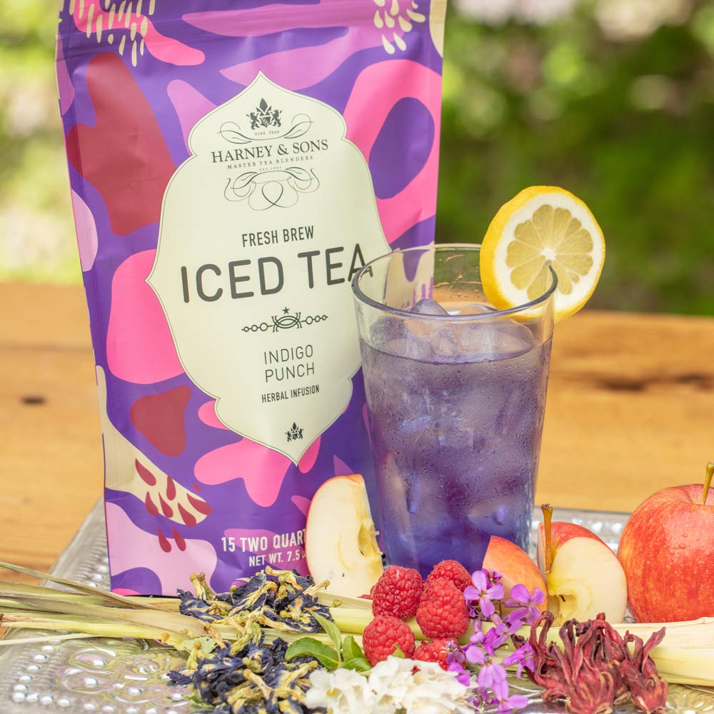 Harney & Sons Indigo Punch – Bolsas de té helado de hierbas, con ct, flor de guisante de mariposa, 15 unidades (paquete de 1)