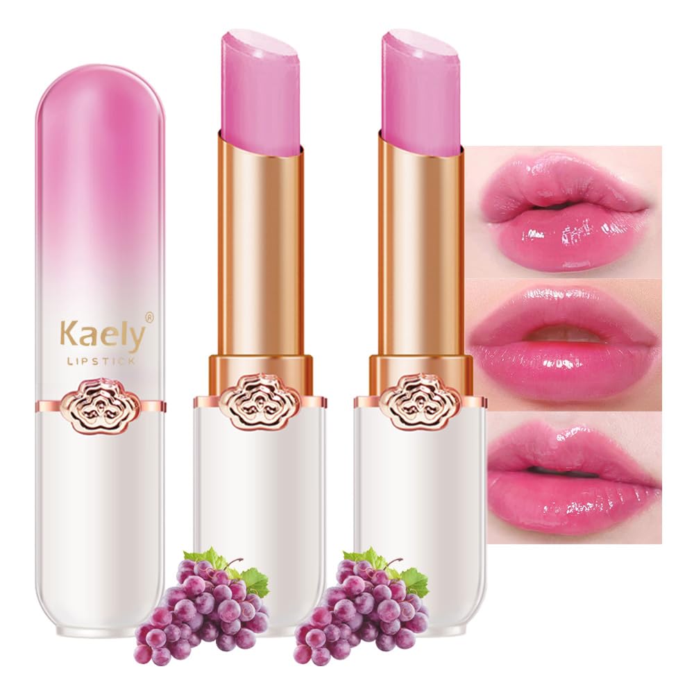 Kaely Bálsamo labial teñido de uva, juego de maquillaje que cambia de color de lápiz labial PH, brillo de tinte de labios rosa claro, labios