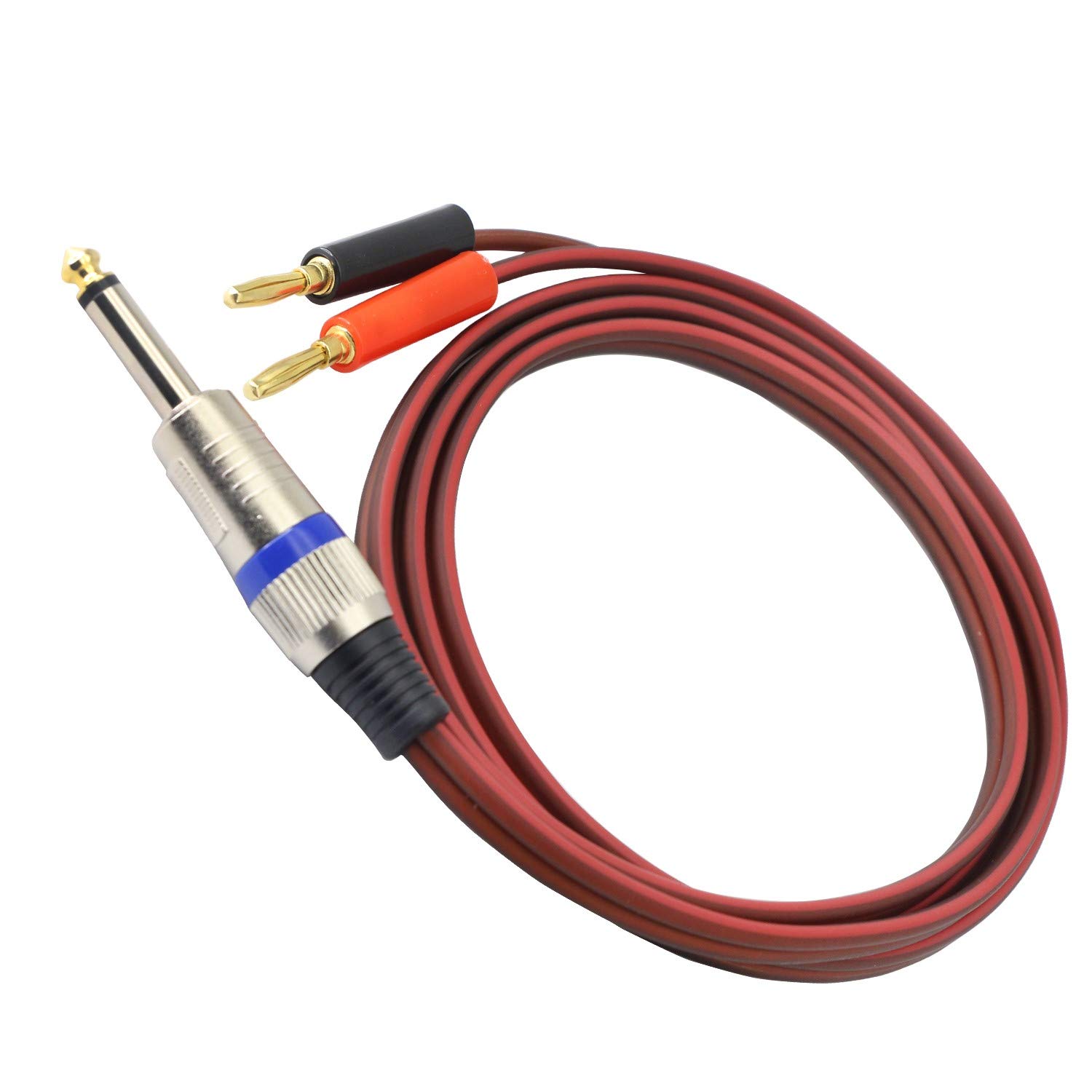 Cable de altavoz TS a Banana de 14, cable de audio de altavoz TS a Banana de 0.250 in, chapado en oro 14 TS macho a doble Banana Plugs OFC HiFi