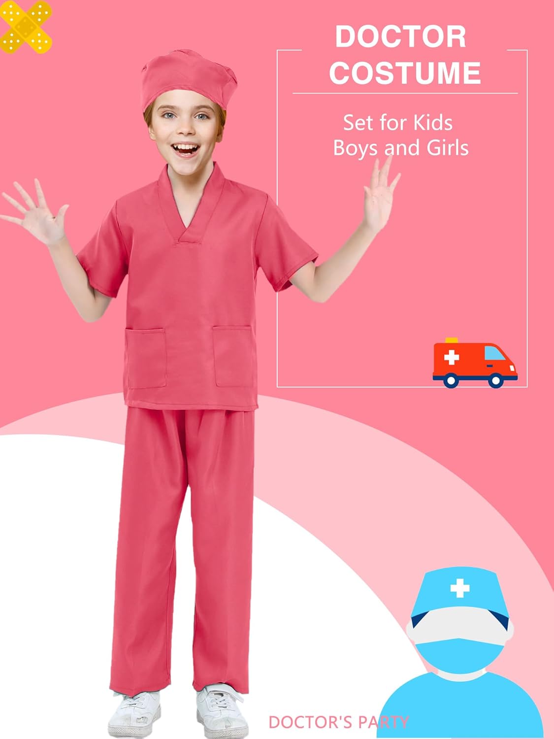 Puteraya Conjunto de disfraz de médico para niños, uniforme quirúrgico para niños y niñas, disfraz de Halloween, cosplay