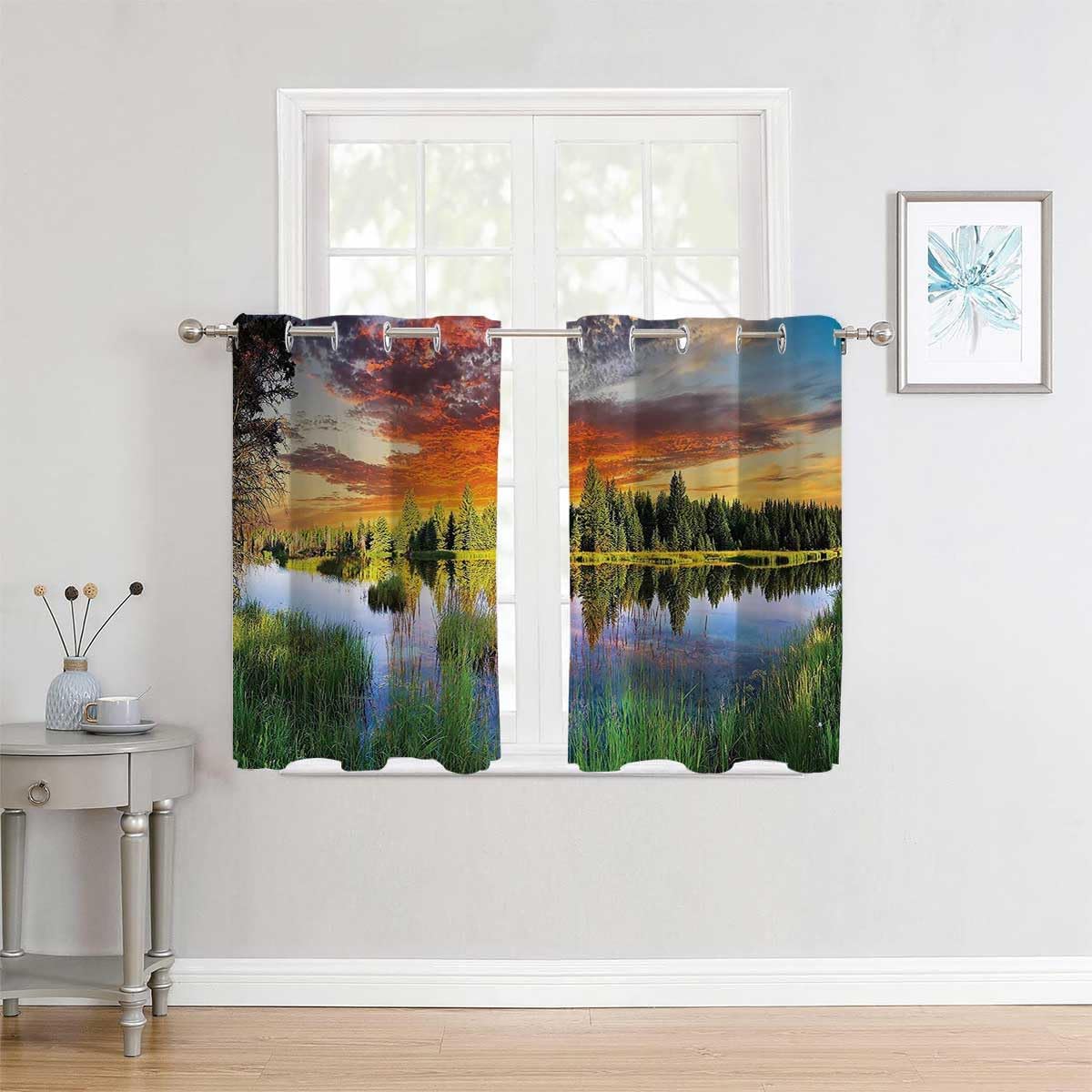 YANFENQI Cortinas para Habitacion Blackout Lake House Decor Collection Grommet Short Door Curtains Acoustic Fabric 55Inch Width by 45Inch Length,2