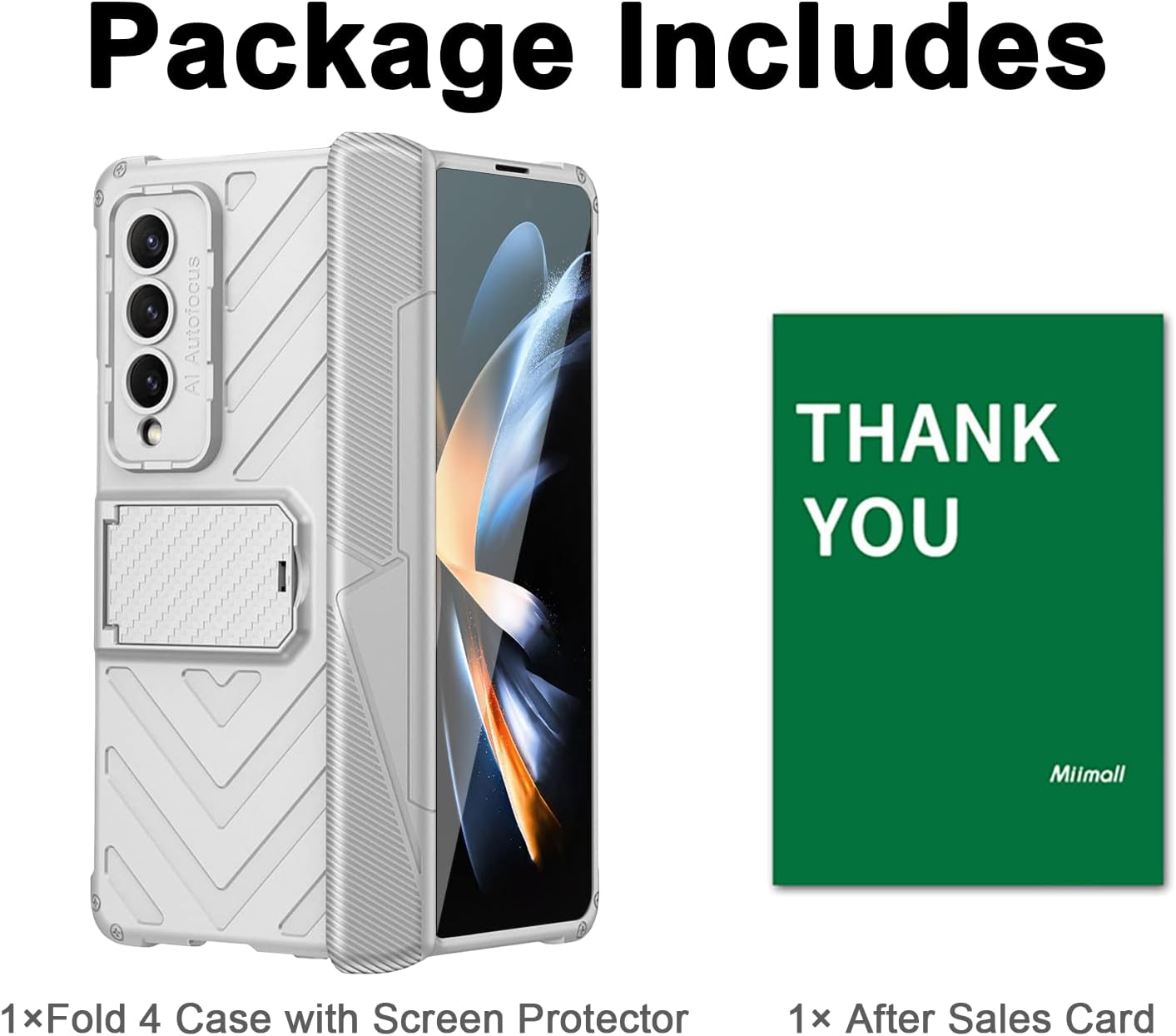 Miimall Funda compatible con Z Fold 4, funda Fold 4 con protección de bisagra, soporte ajustable, protector de pantalla de vidrio templado, funda