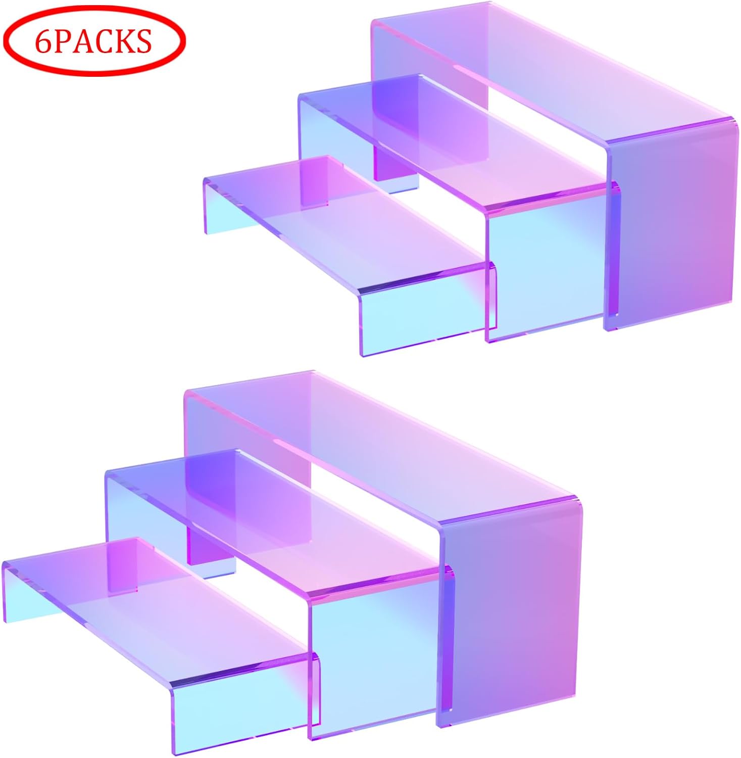 Elevadores acrílicos iridiscentes para exhibición, 6 piezas de acrílico para mesa de buffet, cupcakes, joyas, coleccionables, títeres, personajes de