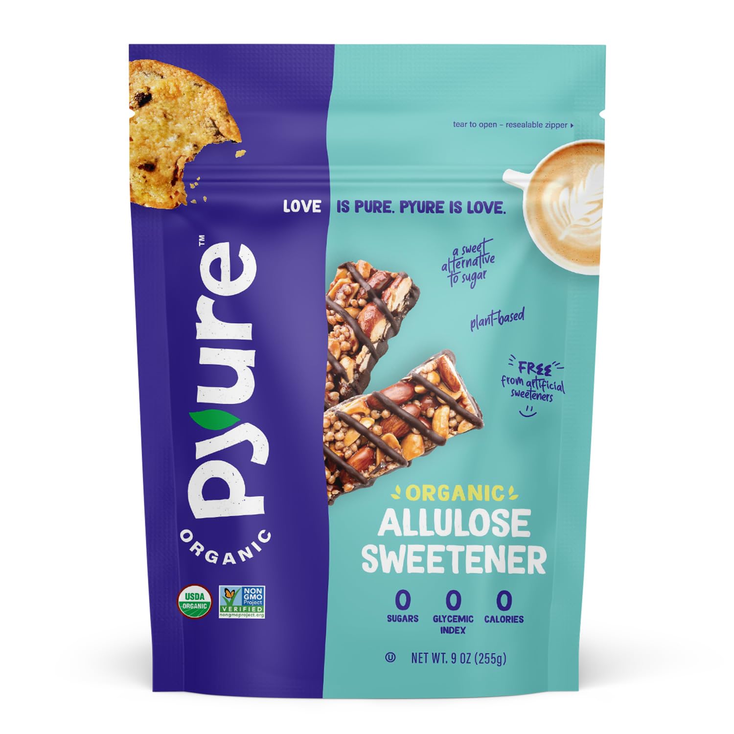Pyure Edulcorante orgánico de alulosa  Cero carbohidratos, cero azúcar, cero calorías  0 índice glucémico, sin eritritol, sin gluten y edulcorante