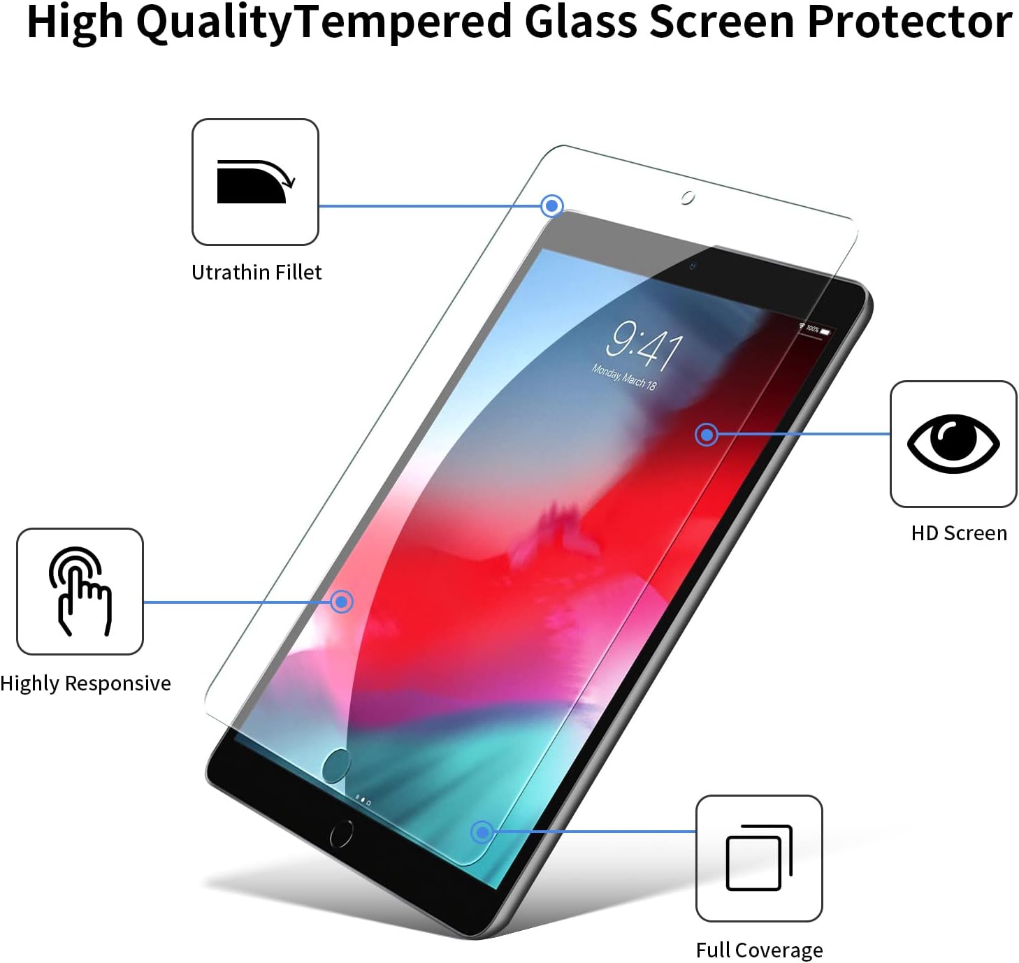 avakot Paquete de 2 protectores de pantalla para iPad Pro 10.5  Película de vidrio templado resistente a los arañazos compatible con iPad Air 3