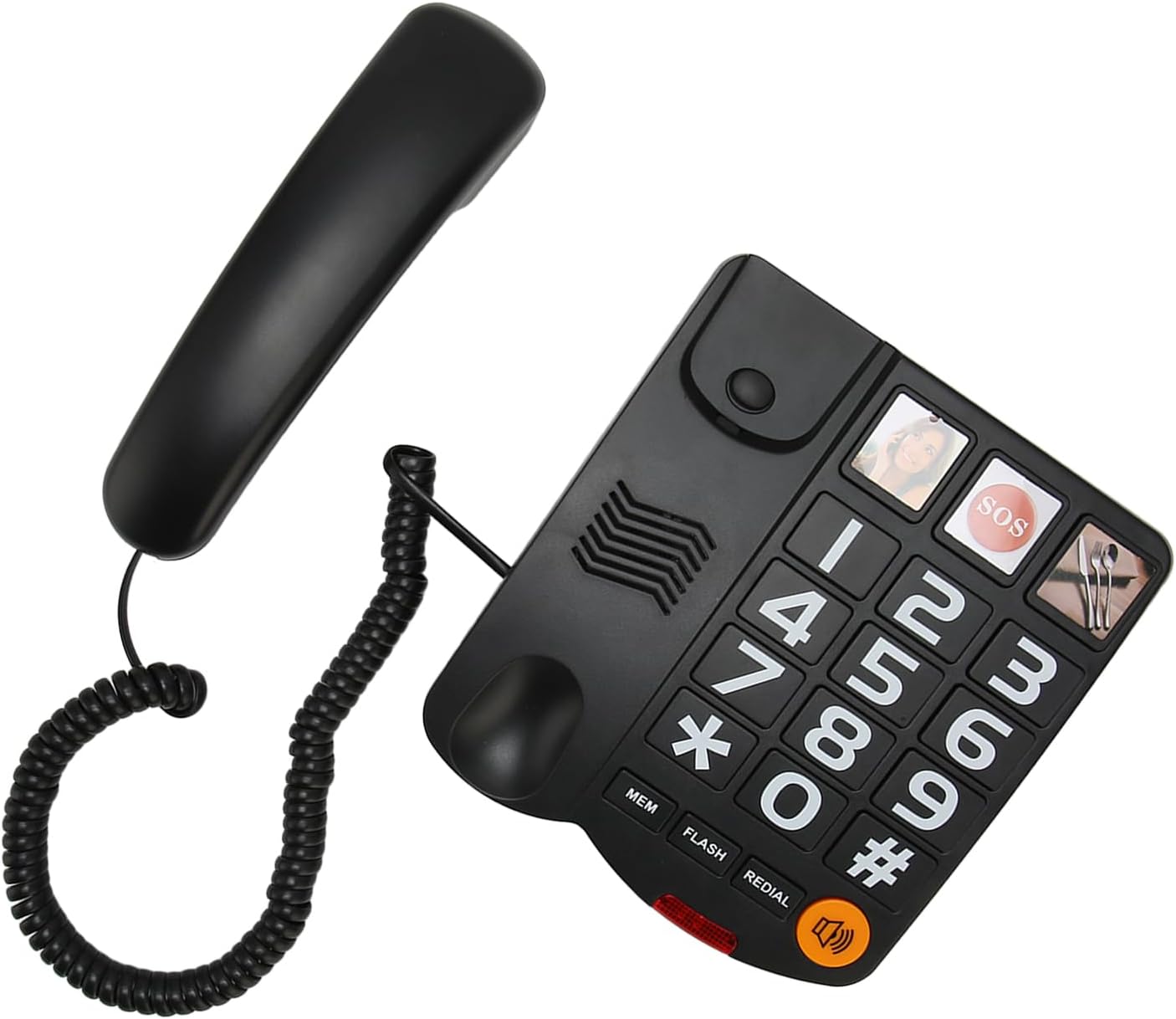 Teléfono fijo con imagen, teléfono con cable de botón grande para personas mayores, teléfonos de escritorio con altavoz, marcación con un clic, SOS,