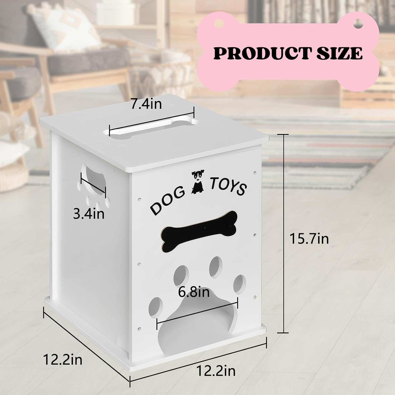 Cesta de juguetes para perros, almacenamiento de alimentos para perros y gatos, organizador de cosas grandes de madera para perros con mango hueco,
